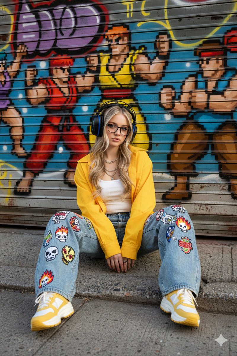 Sunlit Urban Streetwear Portrait of a Stylish Young Western Woman — Nano Banana Pro image prompt example