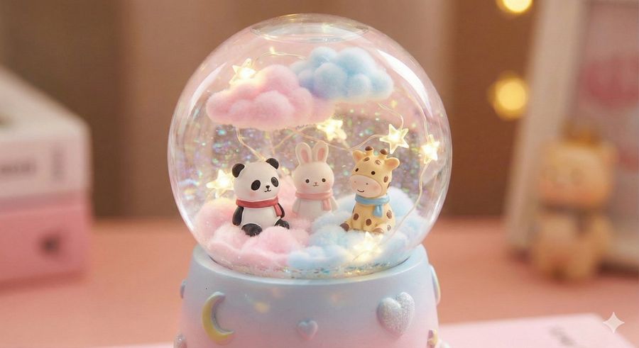 Dreamy Snow Globe with a Miniature Fantasy World Inside, Glowing — Nano Banana Pro image prompt example