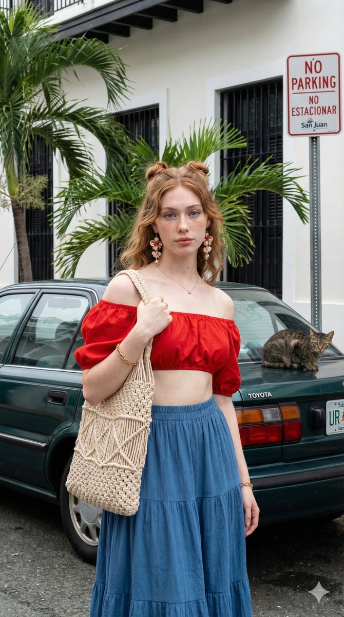 Young Woman  Standing Outdoors — Nano Banana Pro image prompt example