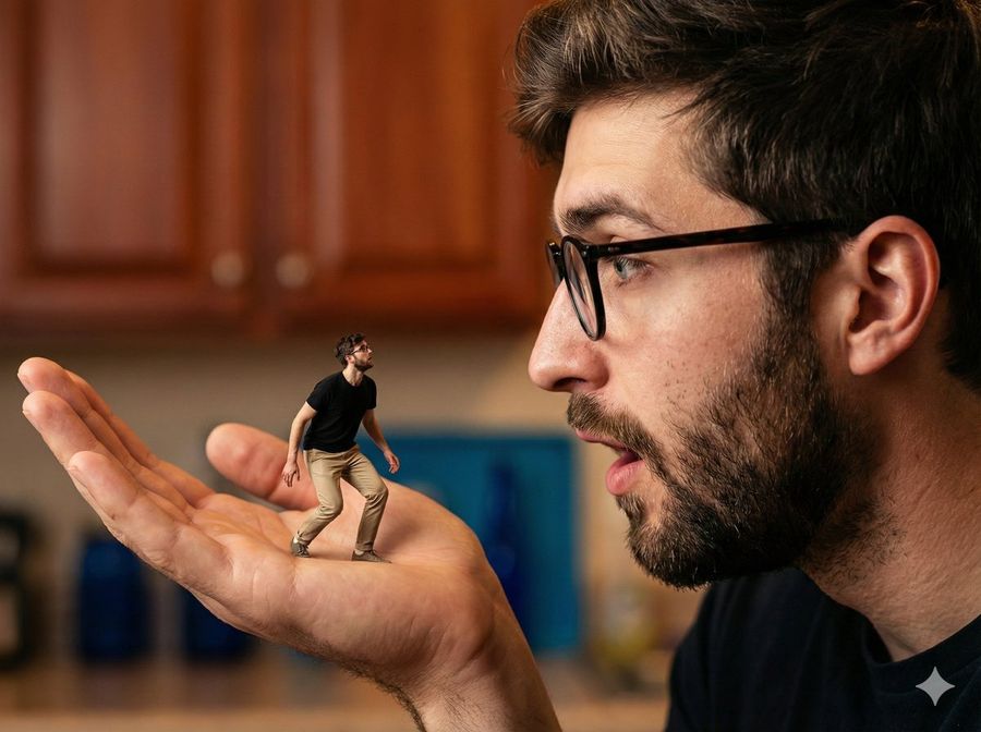 Hyper-realistic, Surreal Composite Shot Utilizing Forced Perspective — Nano Banana Pro image prompt example