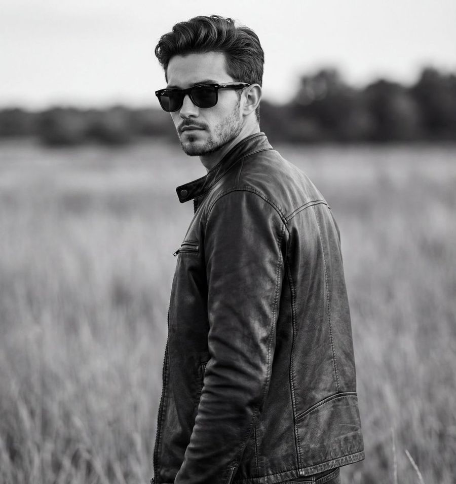 Cinematic Black and White Portrait of a Handsome Young Man Standing — Nano Banana Pro image prompt example