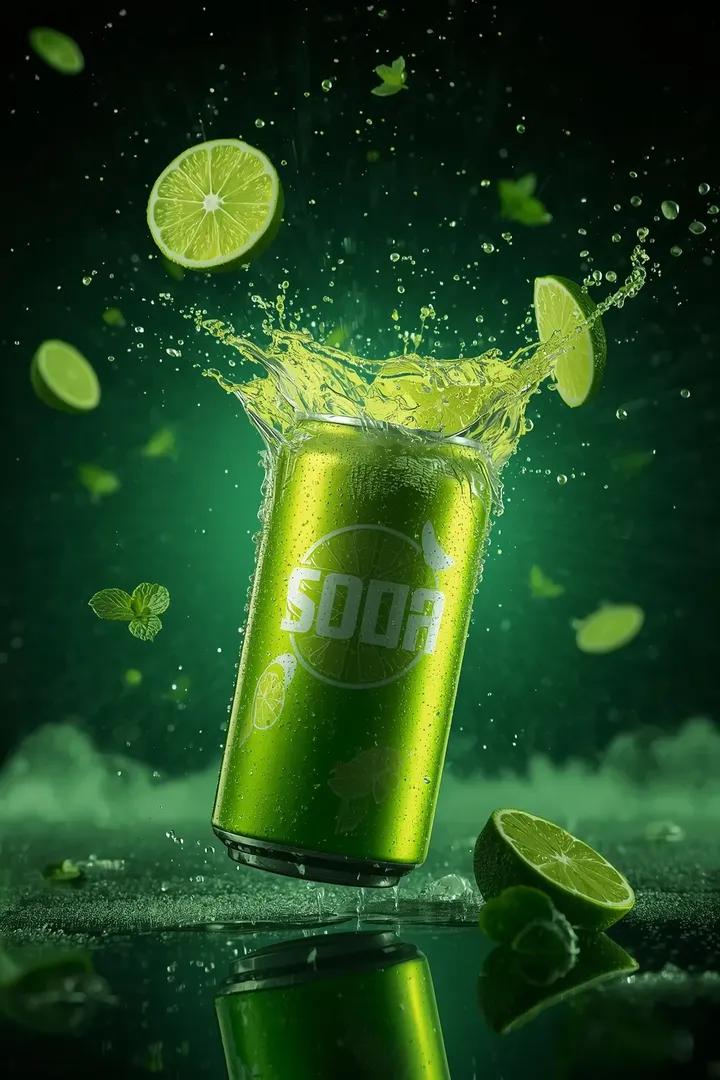 Ultra-cinematic Beverage Advertising Shot of a Sparkling Lime Soda — Nano Banana Pro image prompt example