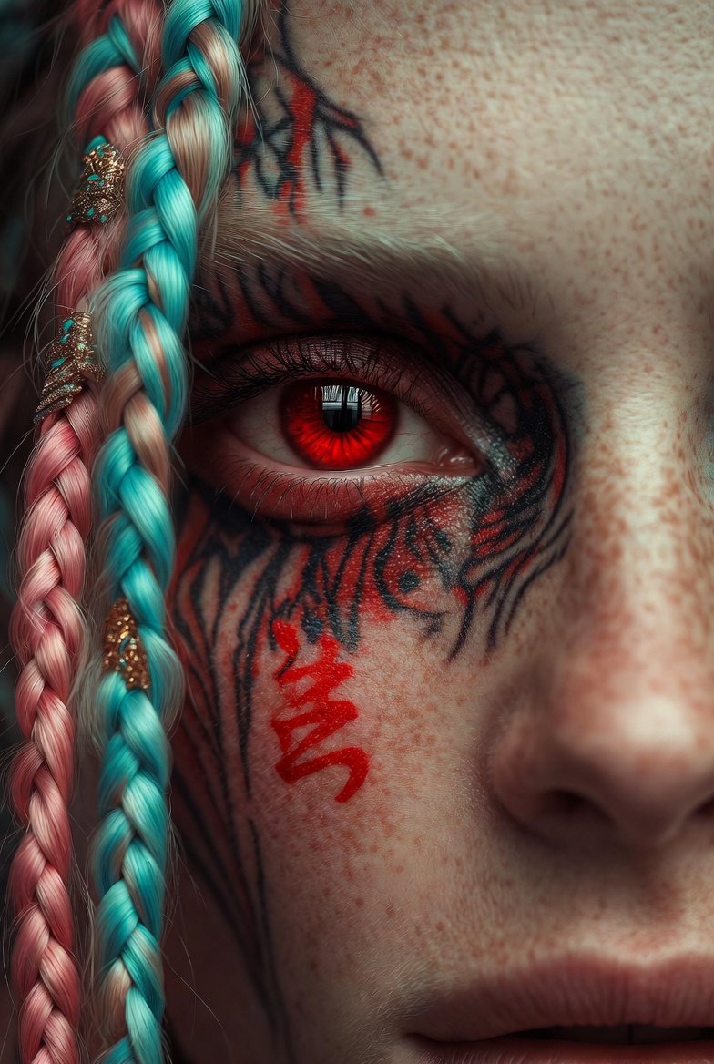 Distinct Red Symbol or Character on the Cheek, Clearly Visible — Nano Banana Pro image prompt example