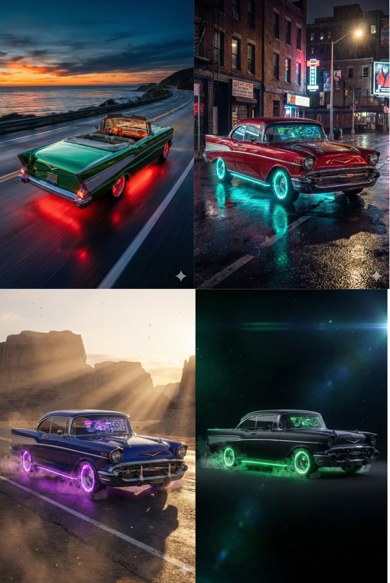 Retro-futuristic Classics: 1950S Muscle Car Reimagined with Neon — Nano Banana Pro image prompt example