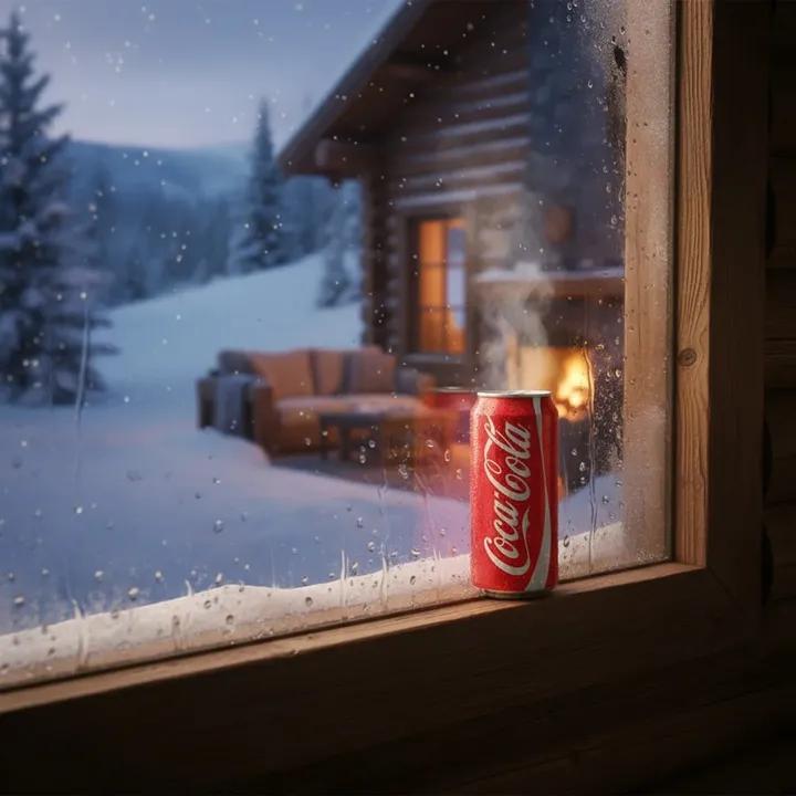 Ultra-realistic Winter Cabin Scene Viewed from Indoors Through — Nano Banana Pro image prompt example