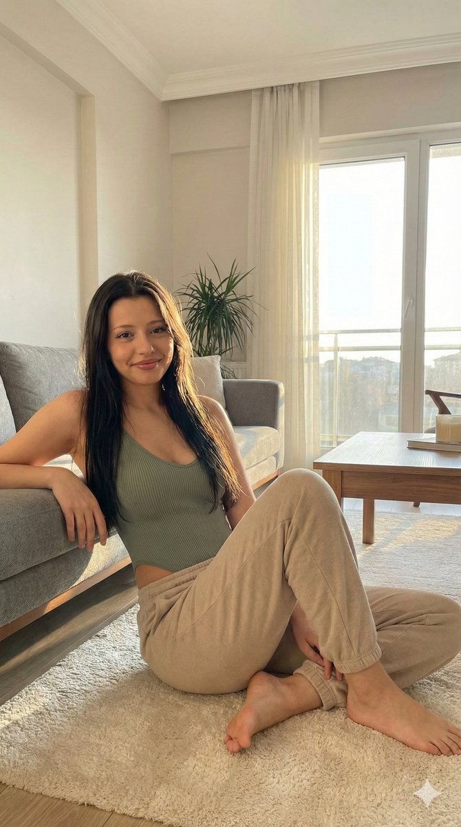 Candid Portrait of a Captivating Young Woman, Barefoot, Relaxing — Nano Banana Pro image prompt example