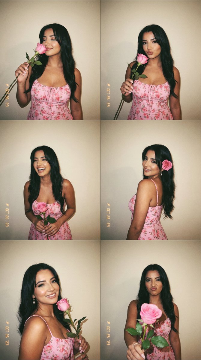 6 Panel Photobooth Grid With Pink Dress And Rose — Nano Banana Pro image prompt example
