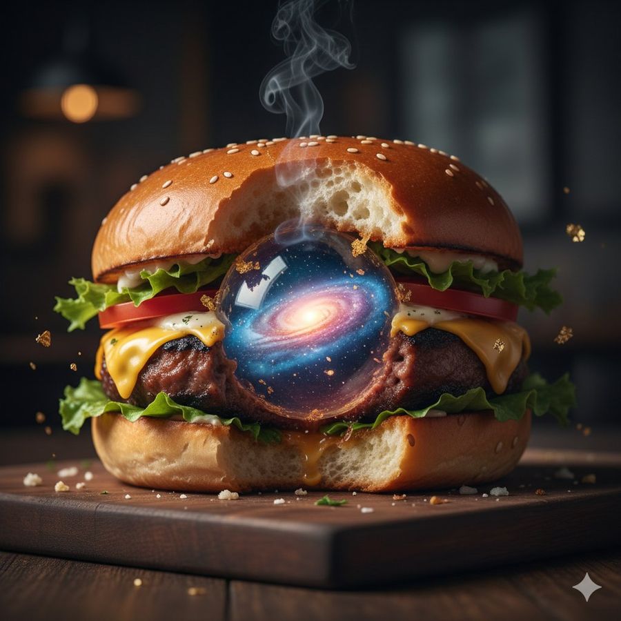 Large Gourmet Burger Captured Mid-bite — generated with Nano Banana Pro