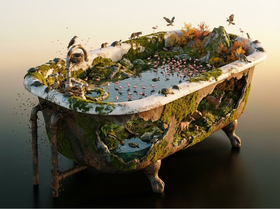 Colossal [OBJECT] Reimagined as a Complete Natural Biome — Nano Banana Pro image prompt example