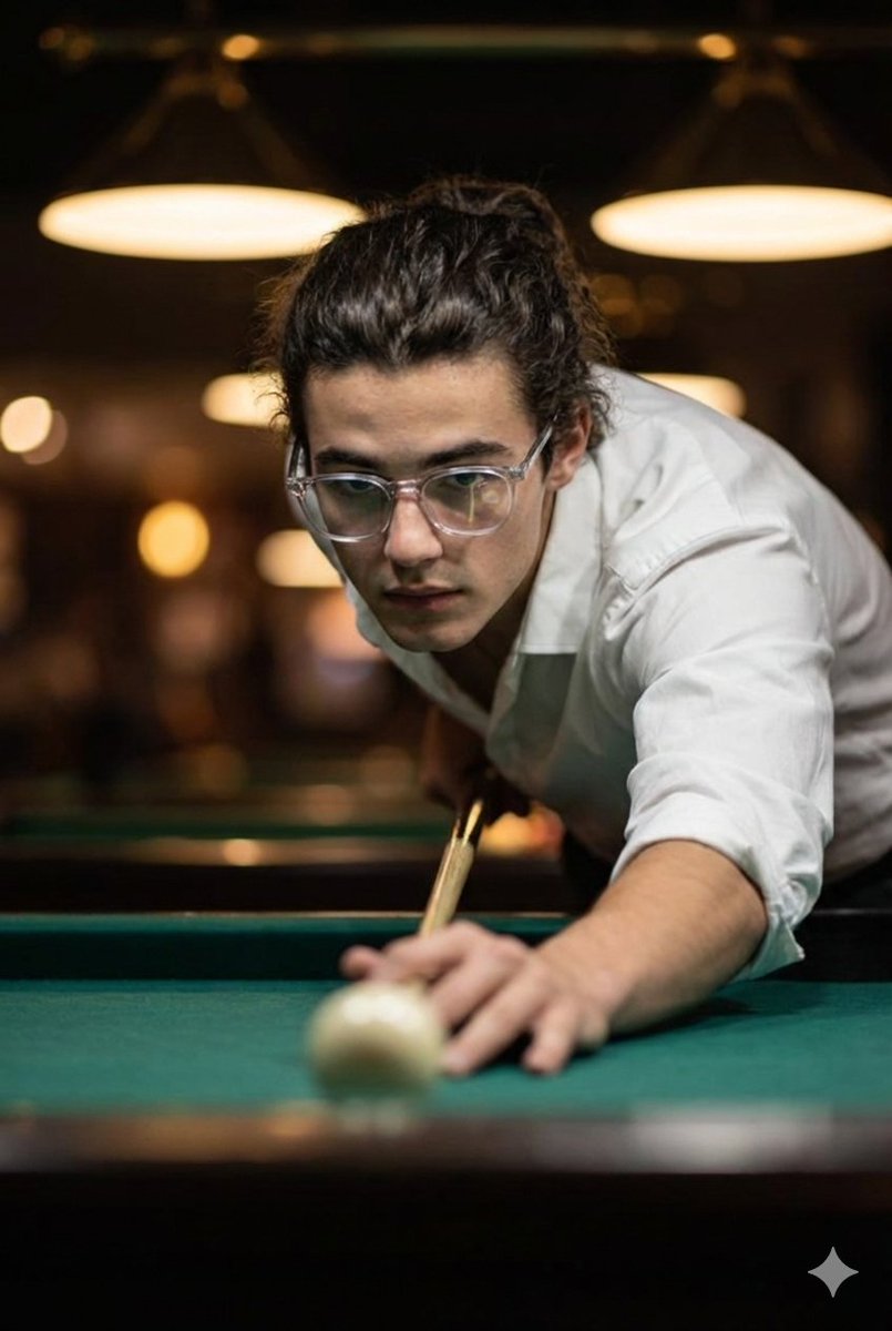 Cinematic Ultra-realistic Close-up of a Man Taking a Billiards Shot — Nano Banana Pro image prompt example