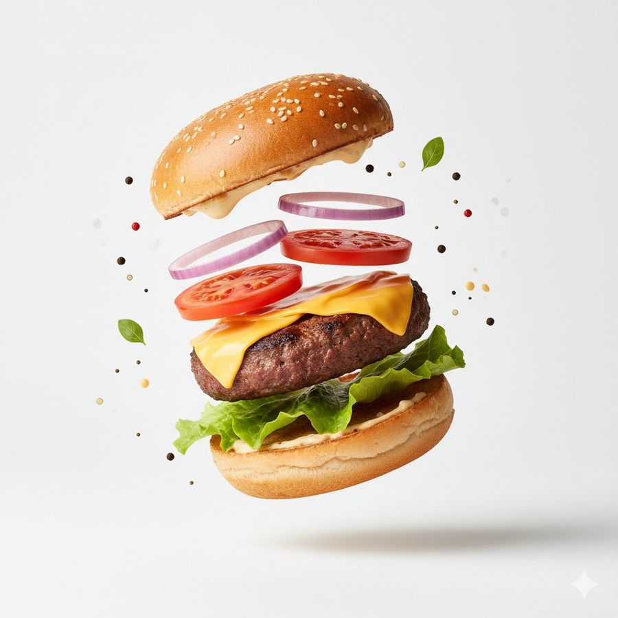 Premium Food Advertising, White Seamless Background, High Key Studio — Nano Banana Pro image prompt example
