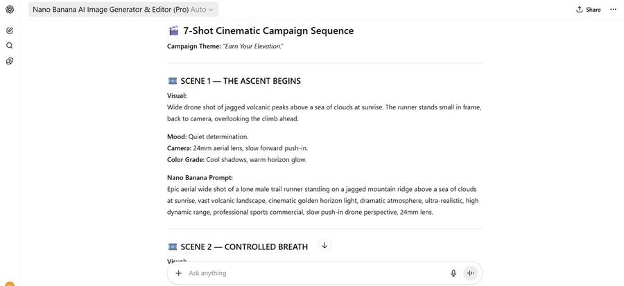 7 Shot Cinematic Campaign Sequence Prompt — Nano Banana Pro image prompt example