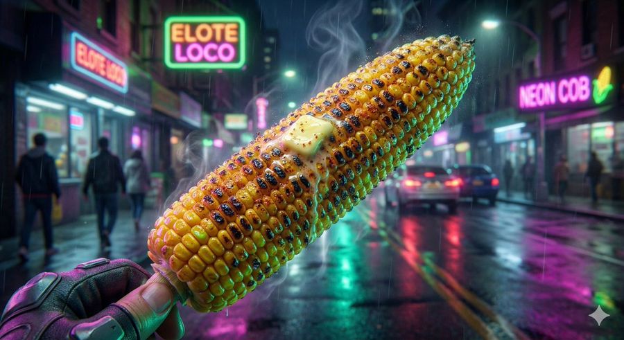 Hyper-stylized Street Food Advertisement of [Food Name], Glowing Neon — Nano Banana Pro image prompt example