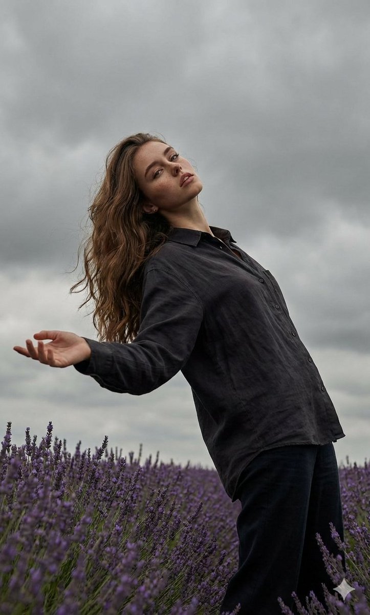Cinematic, Moody Photograph of a Young Man Standing in a Lush Field — Nano Banana Pro image prompt example