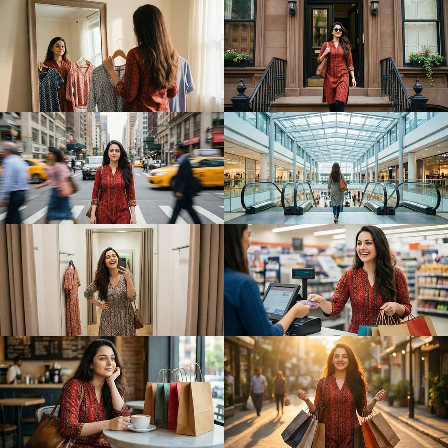 8 Photo Cinematic Shopping Day Collage — Nano Banana Pro image prompt example