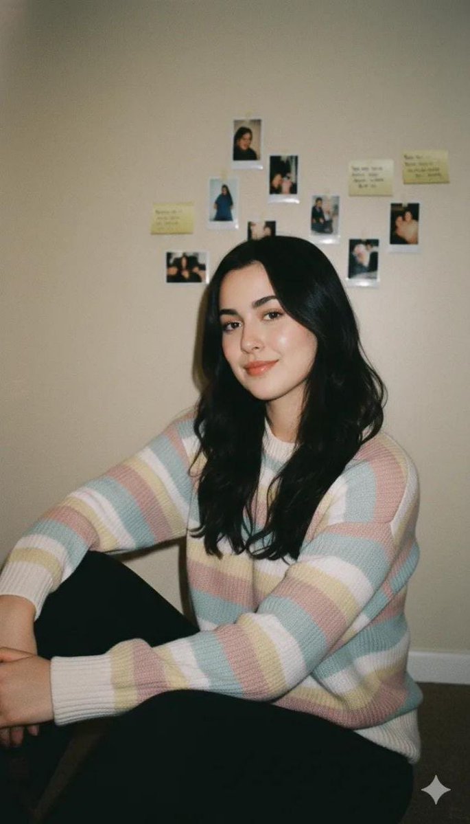 Cozy Lifestyle Portrait of a Young Woman Sitting Casually Indoors — Nano Banana Pro image prompt example