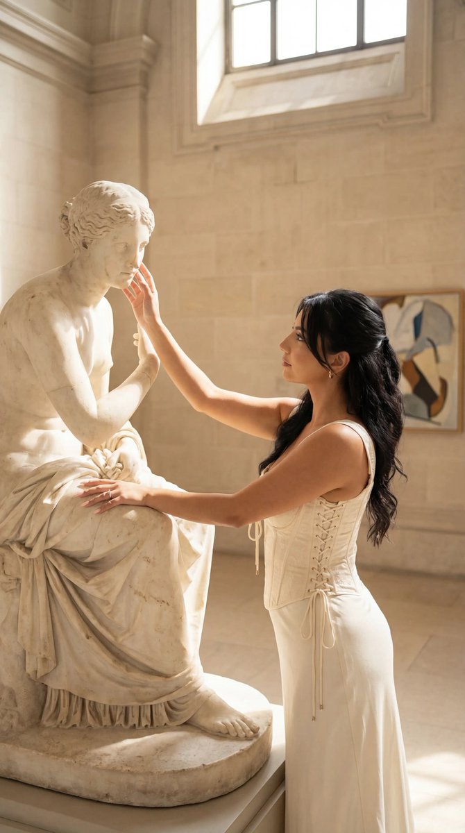 Photoreal Museum Classical Statue Editorial Portrait — Nano Banana Pro image prompt example