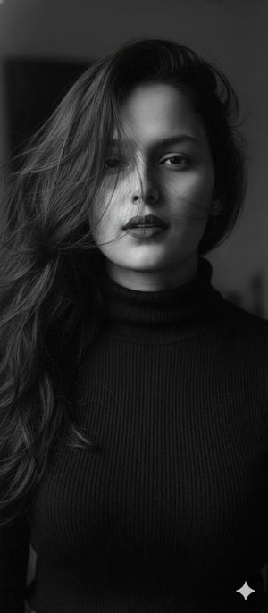 Ultra-realistic Black-and-white Cinematic Portrait of a Young Woman — Nano Banana Pro image prompt example