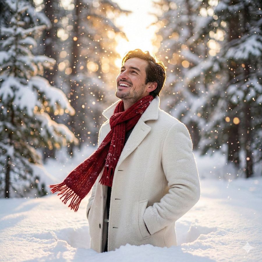 Ultra-realistic Creative Winter Portrait of a Young Indian Man (100% — Nano Banana Pro image prompt example