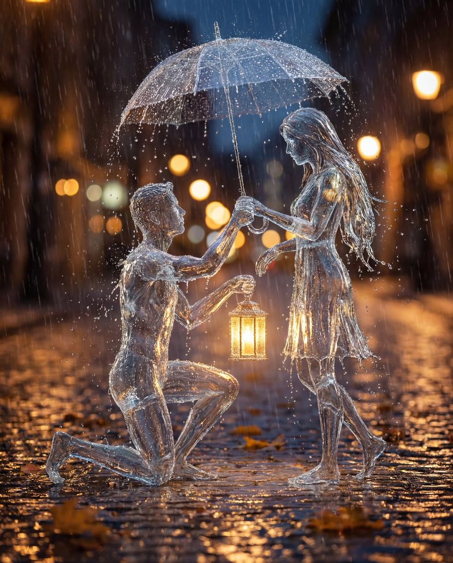 Romantic Cinematic Scene Where All Elements Are Made Exclusively — Nano Banana Pro image prompt example
