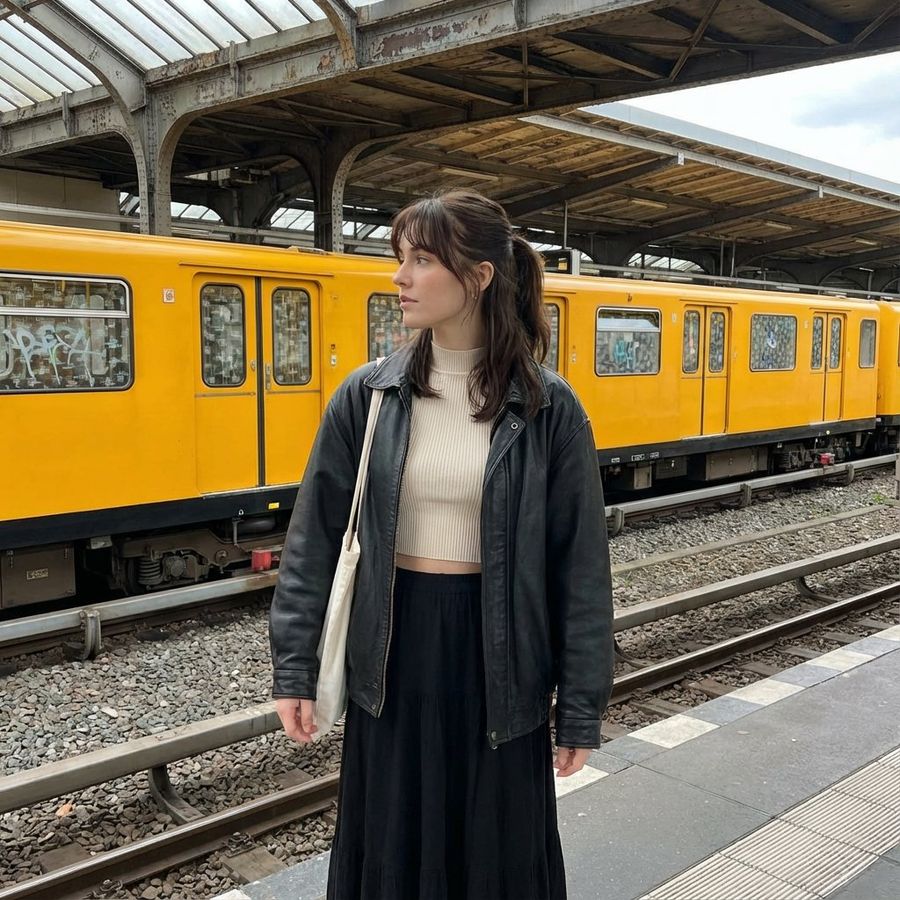 Young Woman Standing on a Train Platform — Nano Banana Pro image prompt example