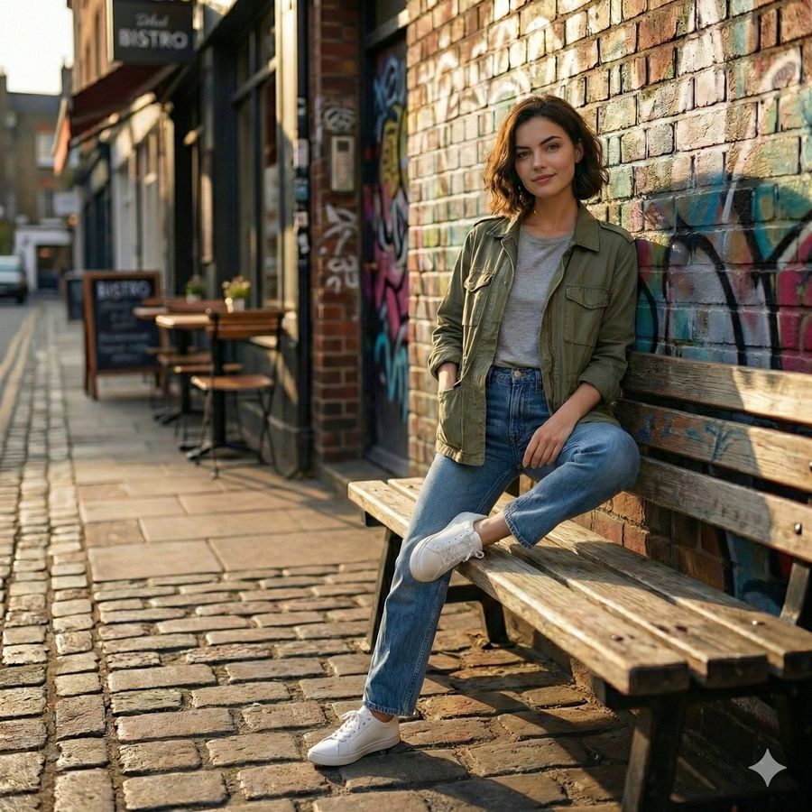 Cinematic Realistic Street Scene, Beautiful Young Woman with Short — Nano Banana Pro image prompt example