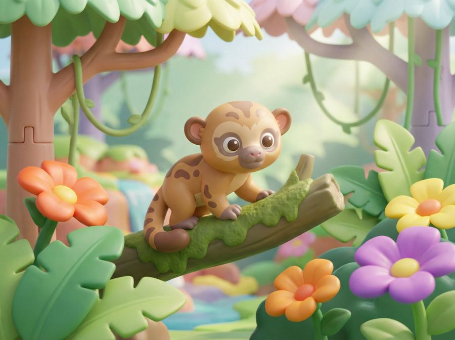 Adorable Kinkajou Perched on a Mossy Branch in a Lush Tropical — Nano Banana Pro image prompt example