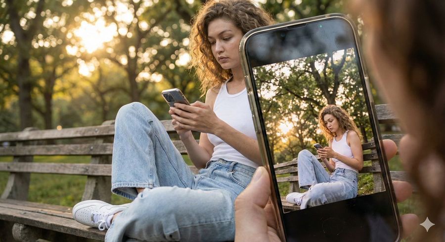 Cinematic Realism — Artist Sketching Indoors & Golden Hour Phone — Nano Banana Pro image prompt example