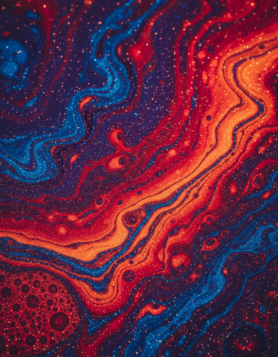 Close-up, Abstract Shot Captures a Swirling, Iridescent Mixture — Nano Banana Pro image prompt example