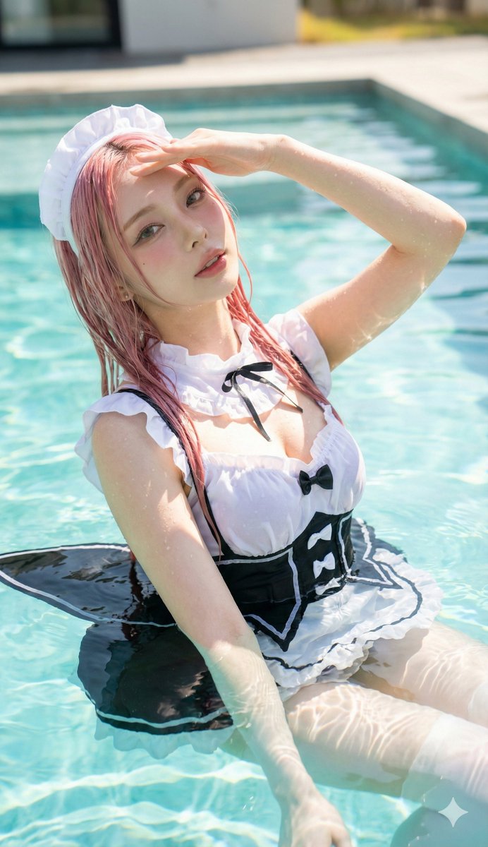 8k Photorealistic Cosplay In Pool With Wet Effects — Nano Banana Pro image prompt example