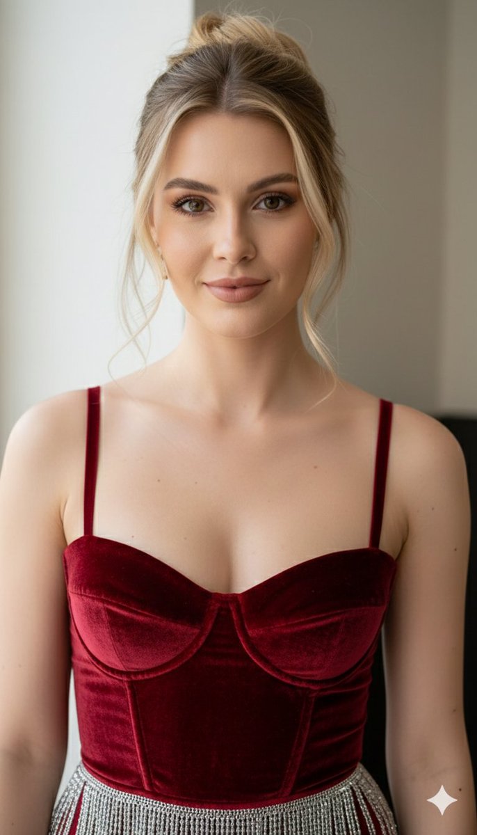 8k Ultra High Definition Editorial Portrait In Ruby Red Velvet — Nano Banana Pro image prompt example