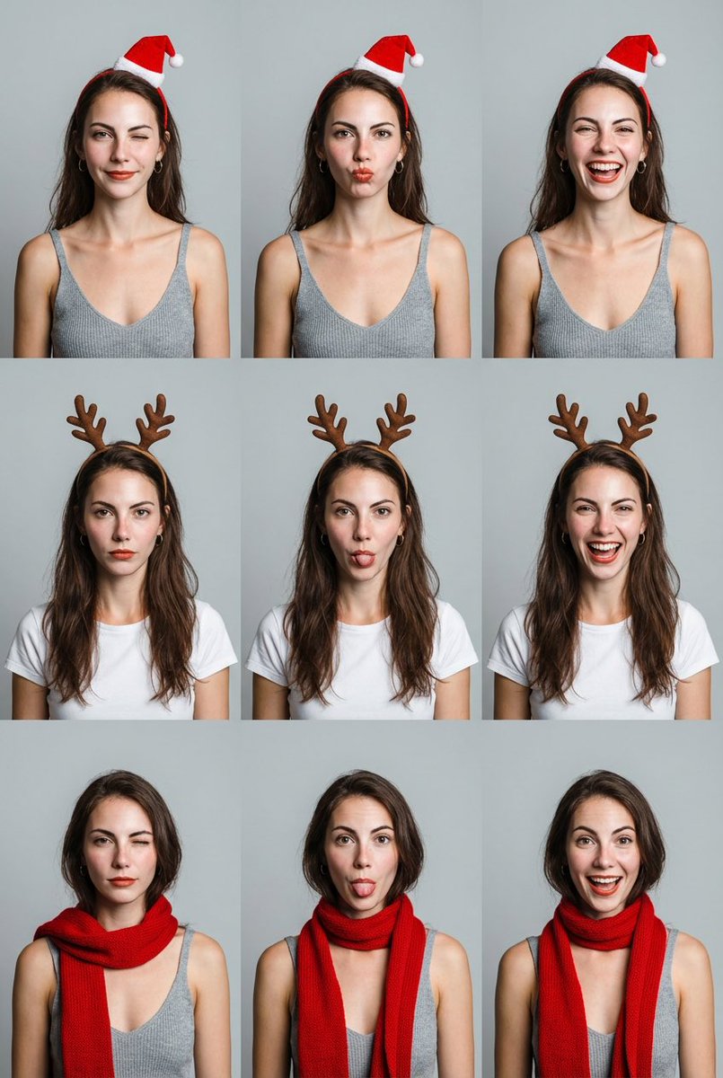 9 Grid Minimalist Christmas Portrait Prompt — Nano Banana Pro image prompt example
