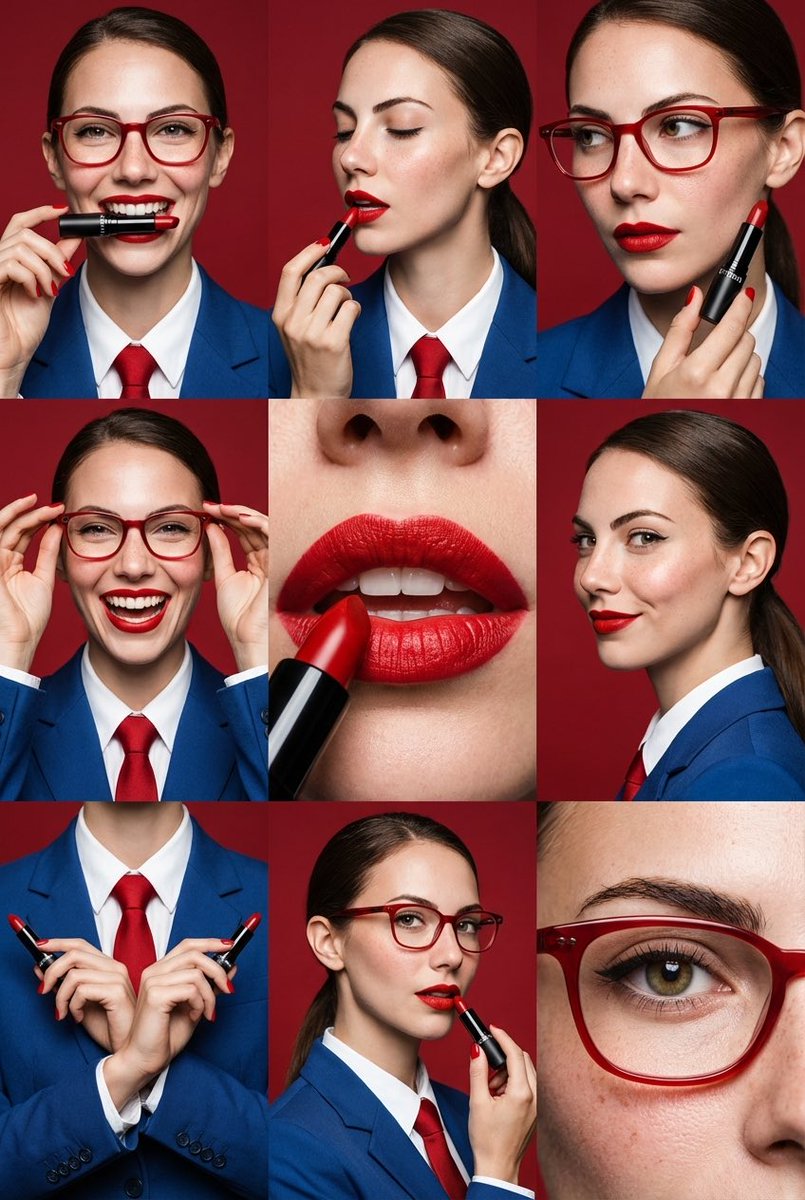 9 Panel Editorial Beauty Grid For Lipstick Commercial — Nano Banana Pro image prompt example