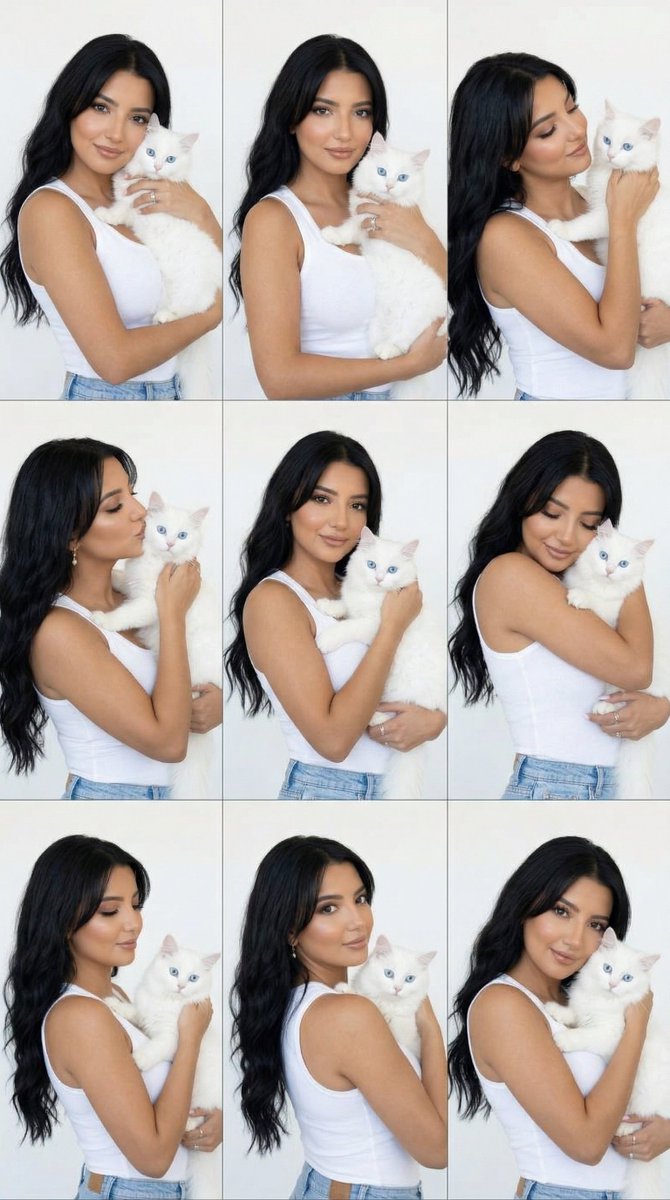 9 Panel Editorial Grid Portrait With Cat For Nano Banana Pro — Nano Banana Pro image prompt example