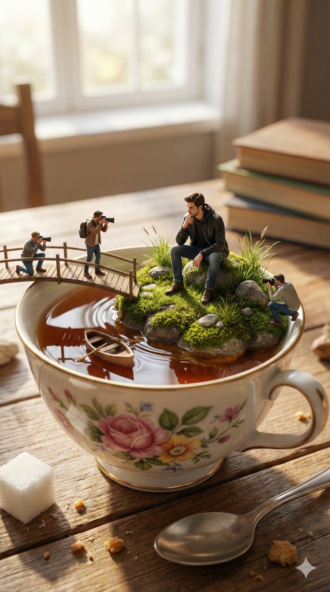 Shrink the Main Subject Into a Tiny, Hyper-realistic Miniature Person — Nano Banana Pro image prompt example