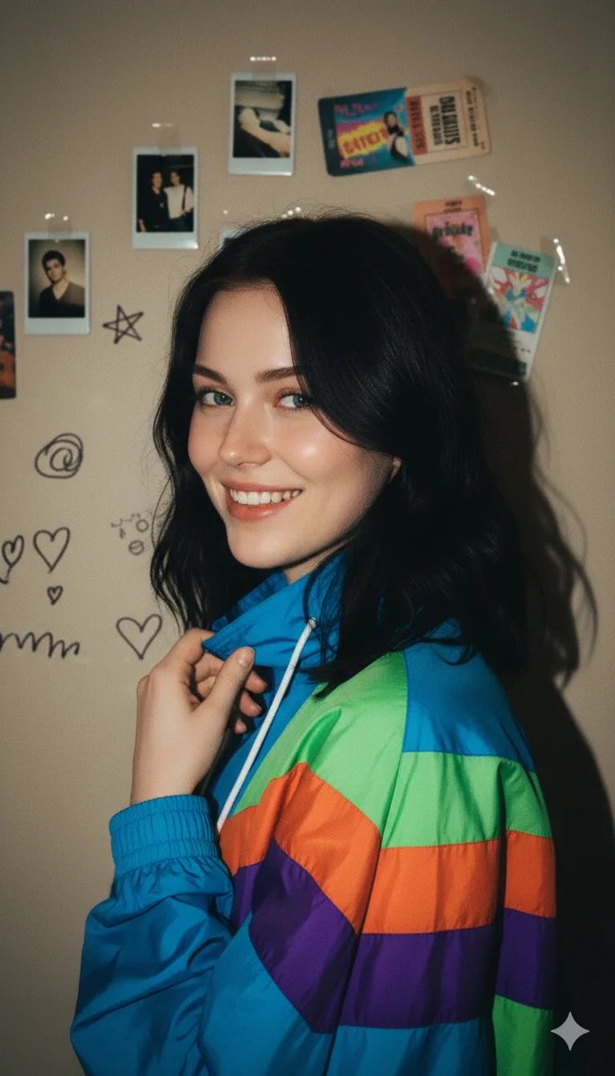 90s Retro Windbreaker Portrait With Harsh Flash Two Prompts — Nano Banana Pro image prompt example