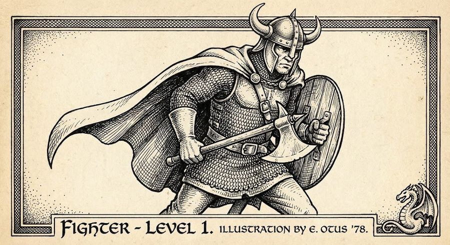 Vintage Black and White RPG Rulebook Illustration Style — Nano Banana Pro image prompt example