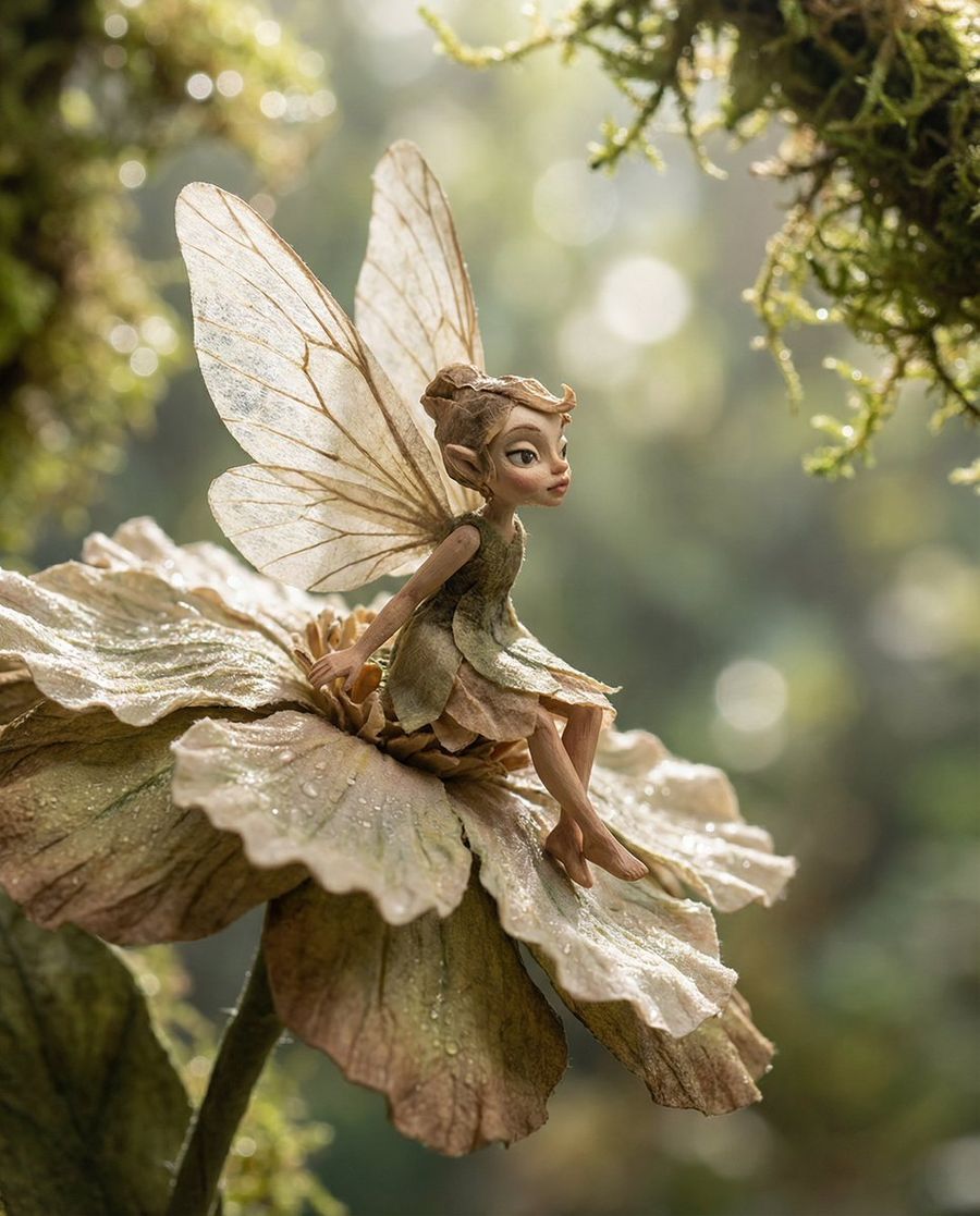 Macro View of a Tiny Fairy Sitting in the Middle of a Flower, Extreme — Nano Banana Pro image prompt example