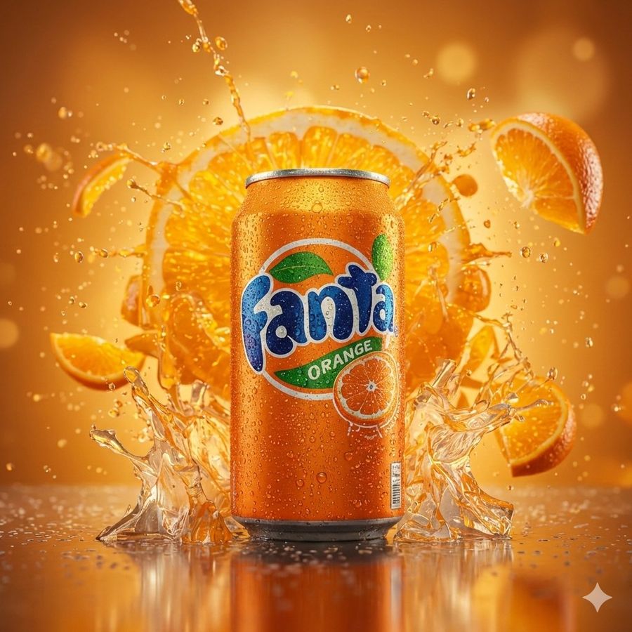 Hyper-realistic Cinematic Product Photograph of a Classic Fanta — generated with Nano Banana Pro