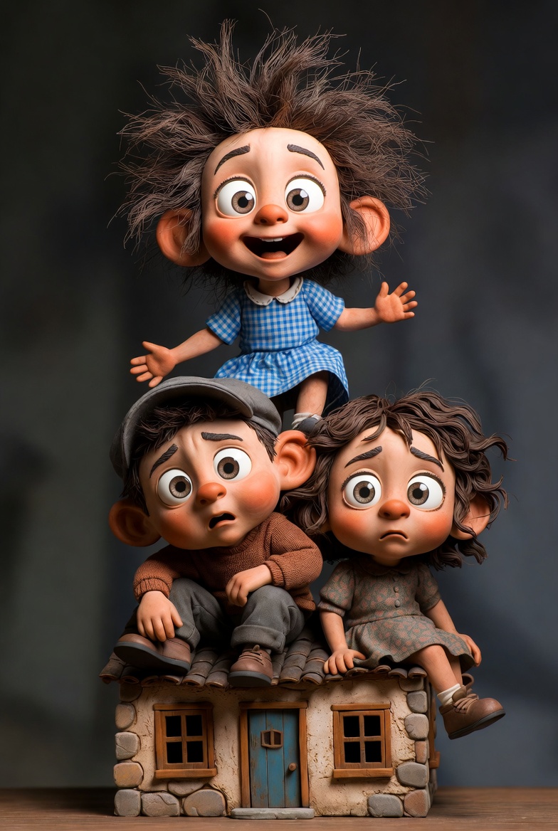 Highly Detailed 3D Cartoon Sculpture of Three Whimsical Children — Nano Banana Pro image prompt example
