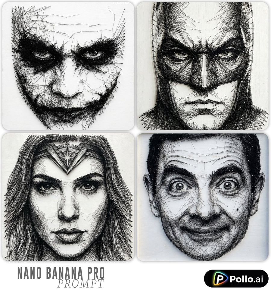 Ultra-detailed Thread Art Portrait of [SUBJECT] Front View, Created — generated with Nano Banana Pro