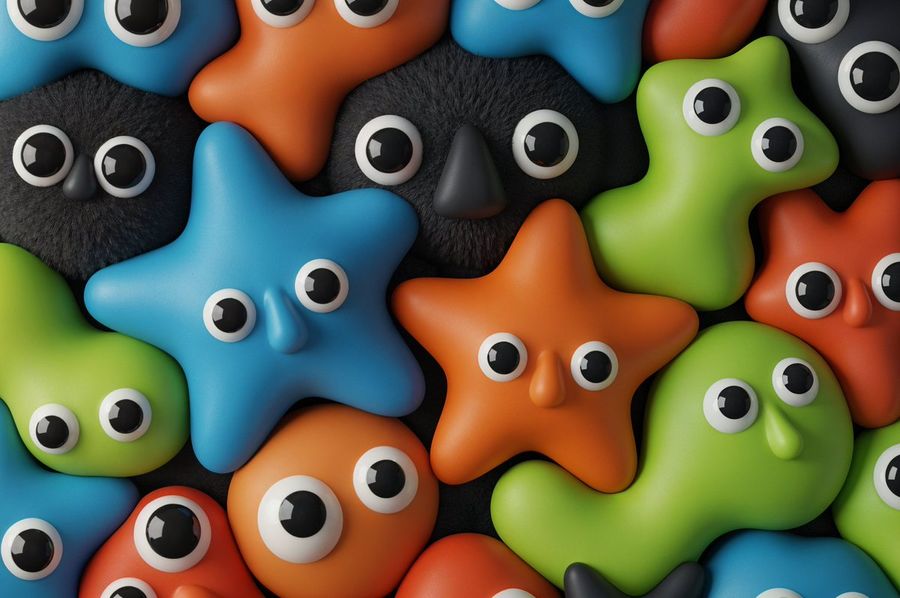Close-up, Overhead Shot Shows a Crowd of Abstract, Cartoonish Figures — Nano Banana Pro image prompt example