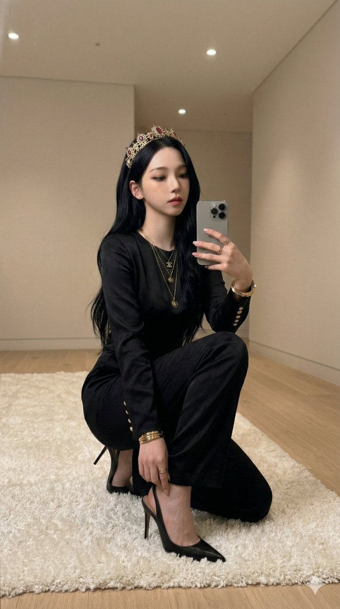 Aespa Karina Mirror Selfie With Tiara — Nano Banana Pro image prompt example