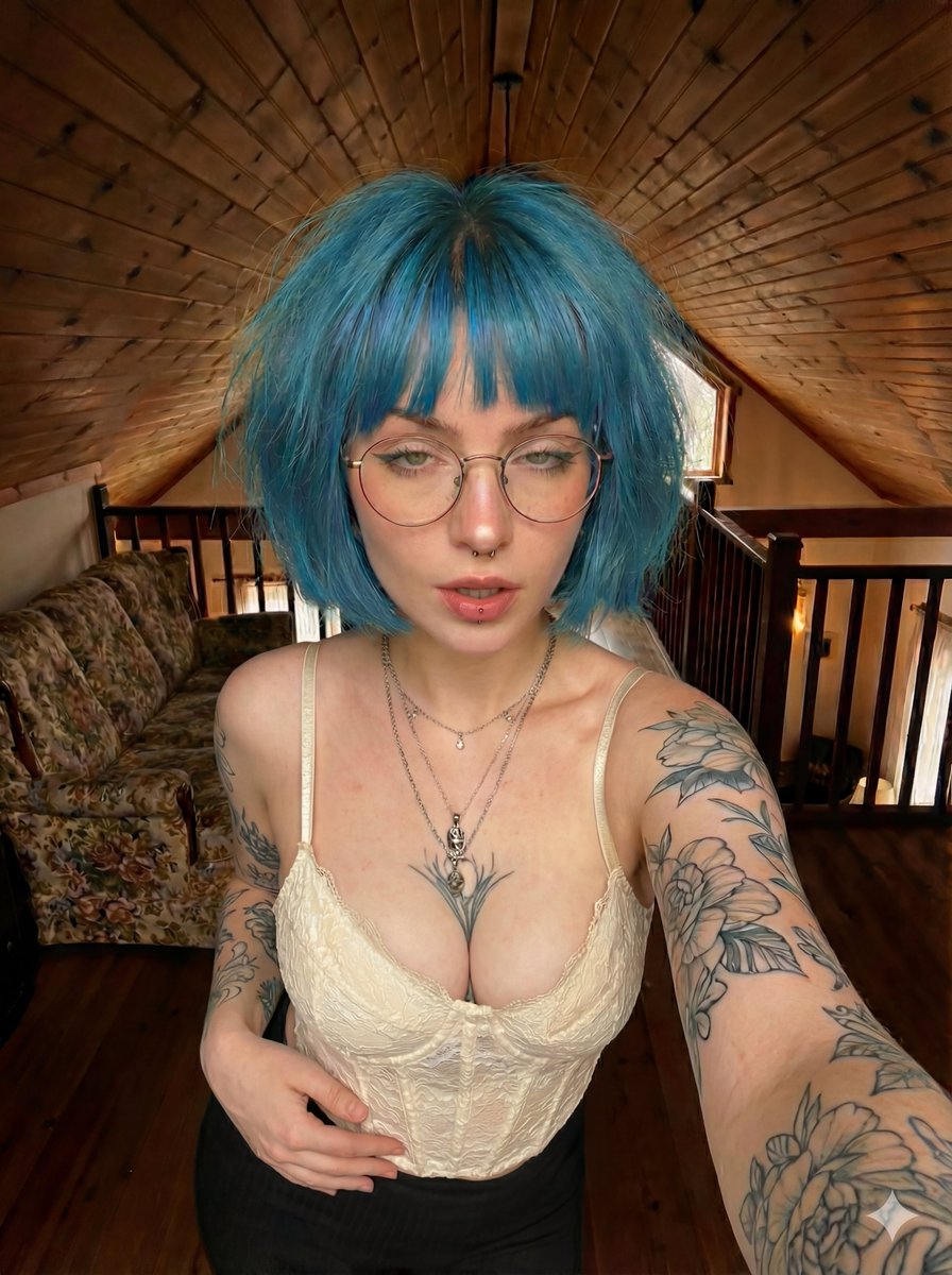 Alternative Selfie Portrait With Blue Hair And Tattoos — Nano Banana Pro image prompt example