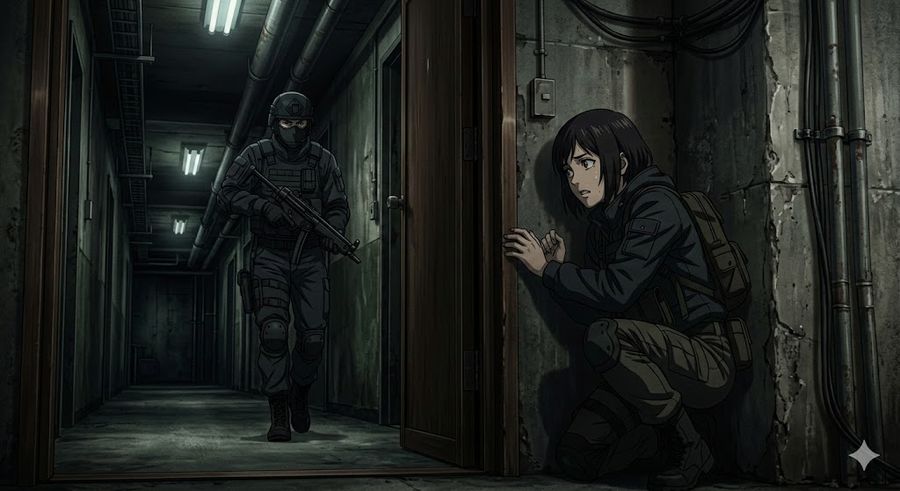 Anime Stealth Scene With Keystoning Angle — Nano Banana Pro image prompt example