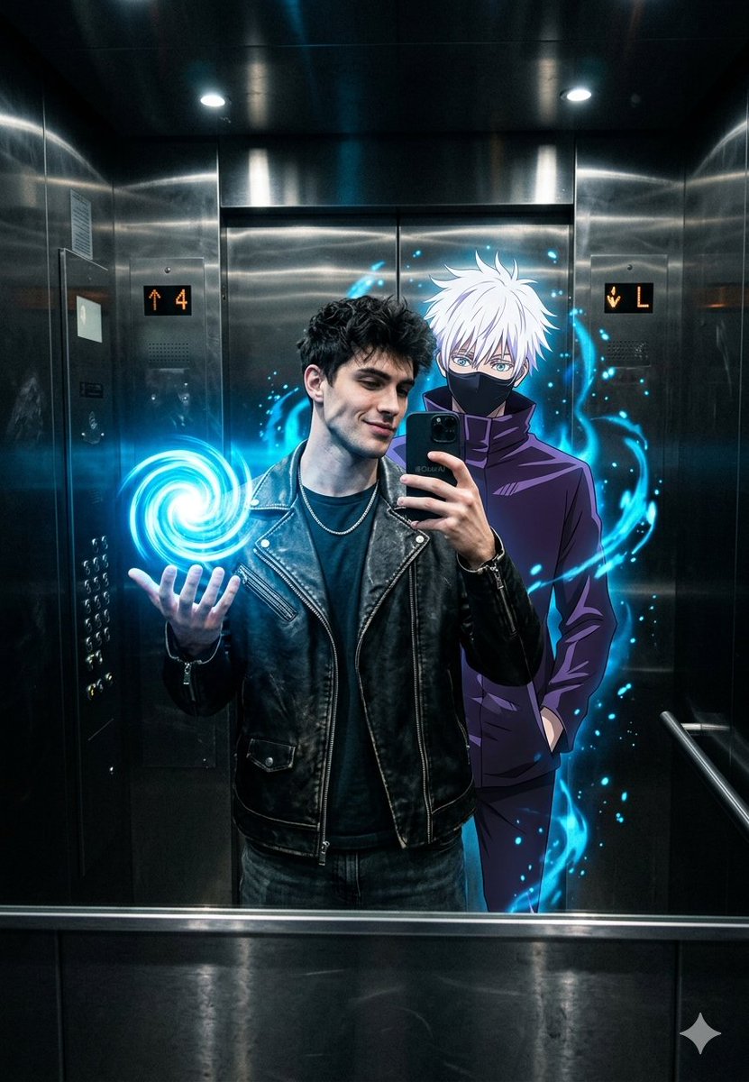 Anime World Elevator Mirror Selfie — Nano Banana Pro image prompt example