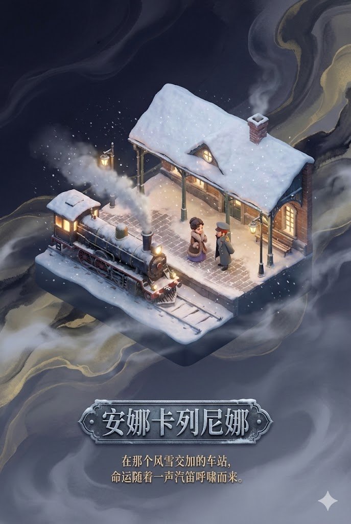 Anna Karenina Diorama Poster In Dreamworks Style — Nano Banana Pro image prompt example