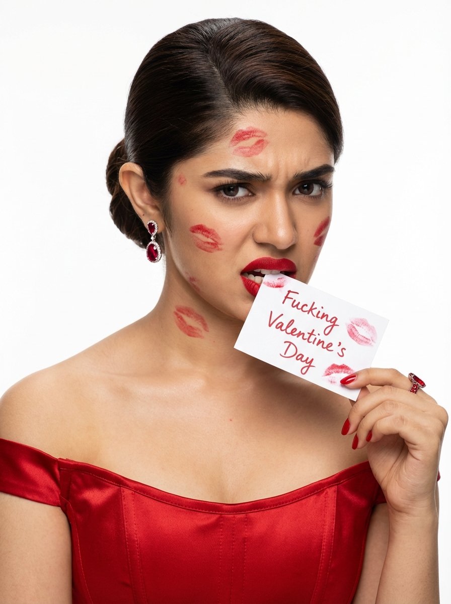 Annoyed Krithi Shetty Valentines Day Beauty Portrait — Nano Banana Pro image prompt example