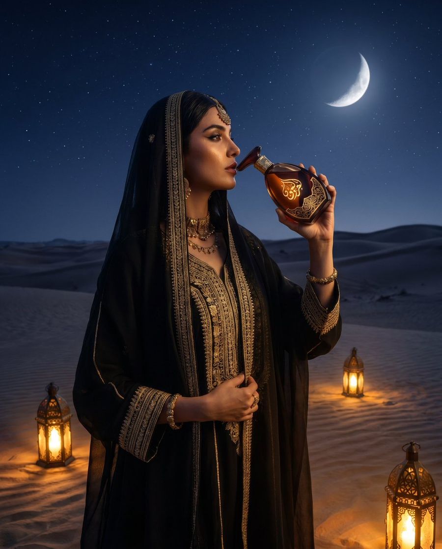 Arabian Desert Night Juice Advertisement — Nano Banana Pro image prompt example