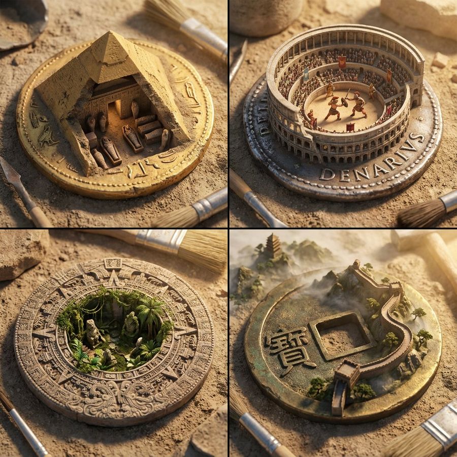 Architectural Diorama Coin Art Grid Prompt — Nano Banana Pro image prompt example